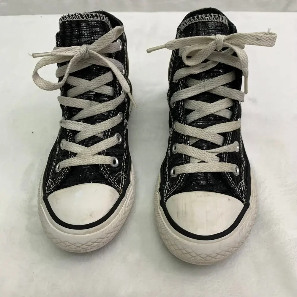 Converse Chucks High Tops Girls 13 Black Silver Metallic Sparkle Casual Shoes